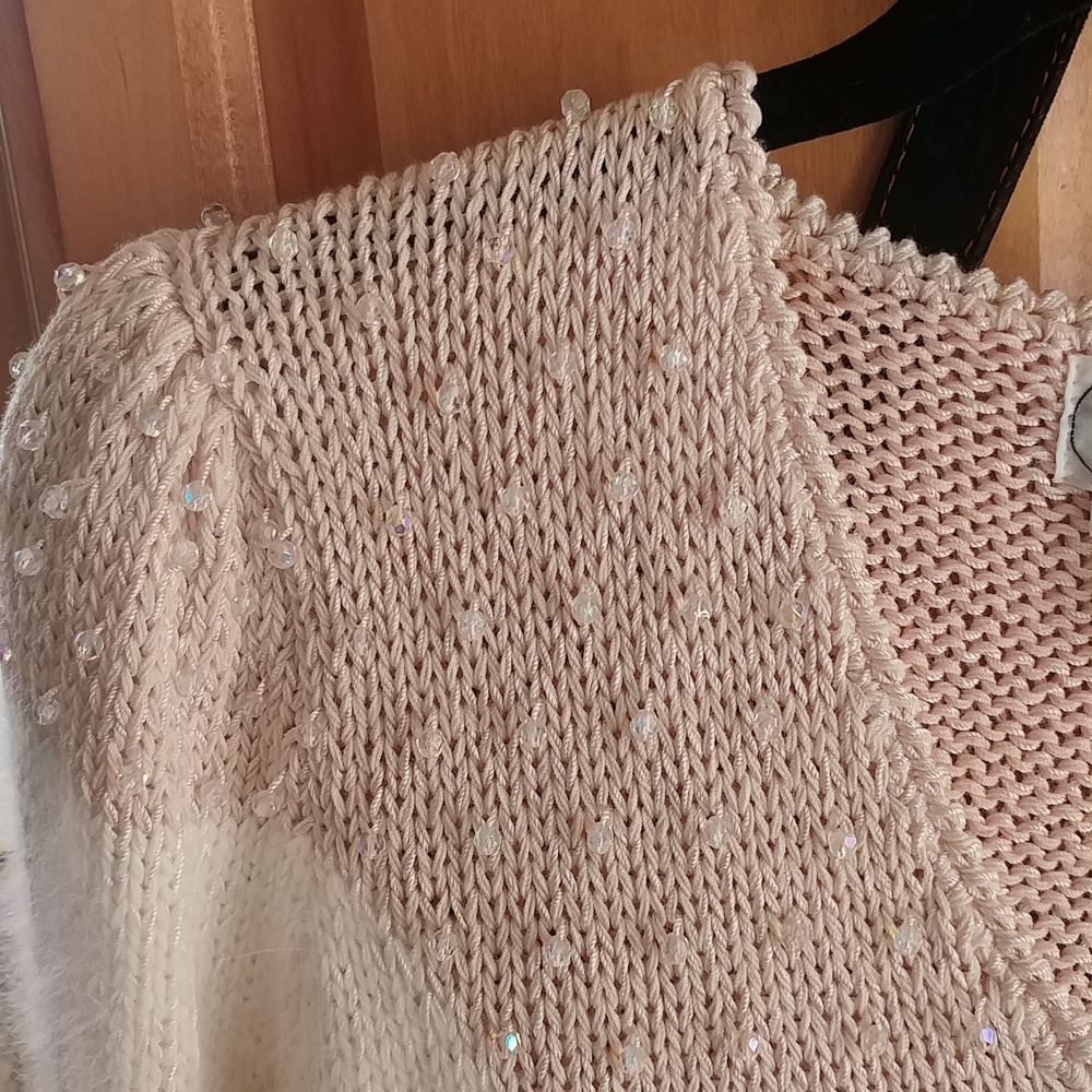 Vintage Crystal Beaded Angora Blend Sweater, SOFT, smooth Knit - Picture 3 of 4